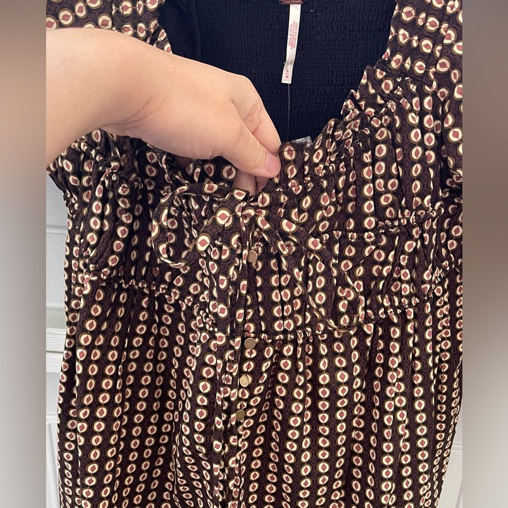 NWT FREE PEOPLE - Star Dip Tiered Smocked Button Front Cotton Dress - Picture 6 of 10